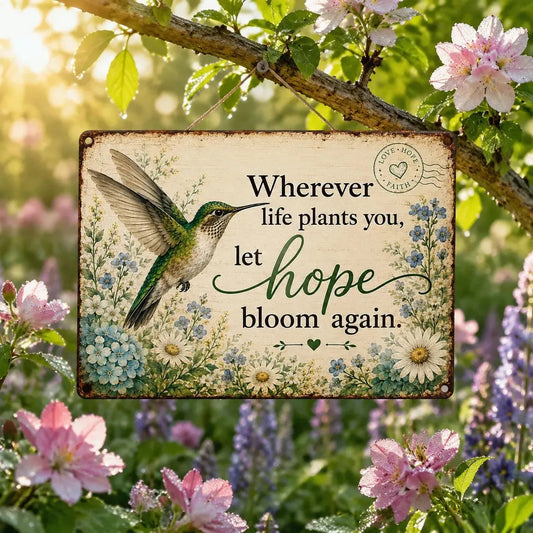 ๐ฟ Hope Bloom Again Hummingbird Garden Sign