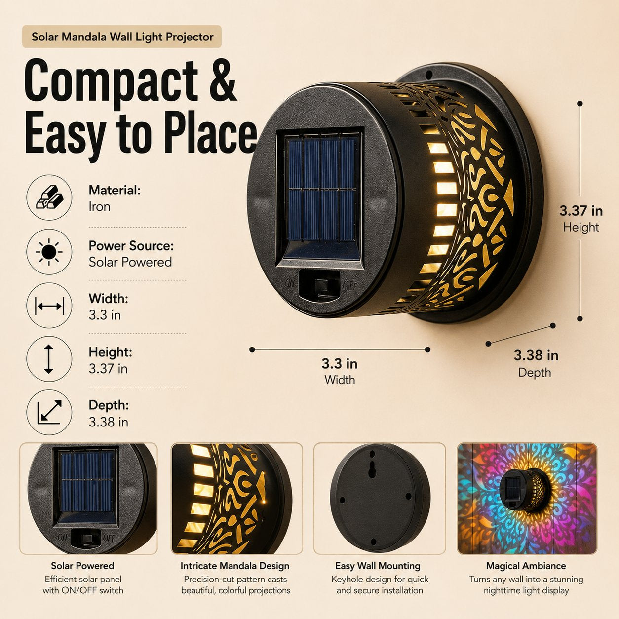 π 50% OFF NOW! π Solar Mandala Light β Stunning Pattern Projection, 2-in-1 Floor & Wall Design & IP65 Waterproof Auto On/Off πΏ