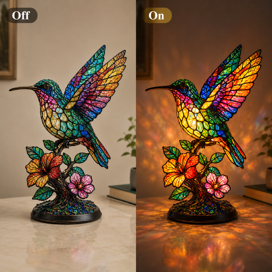 Hummingbird Stained-Glass Inspired Art Lamp