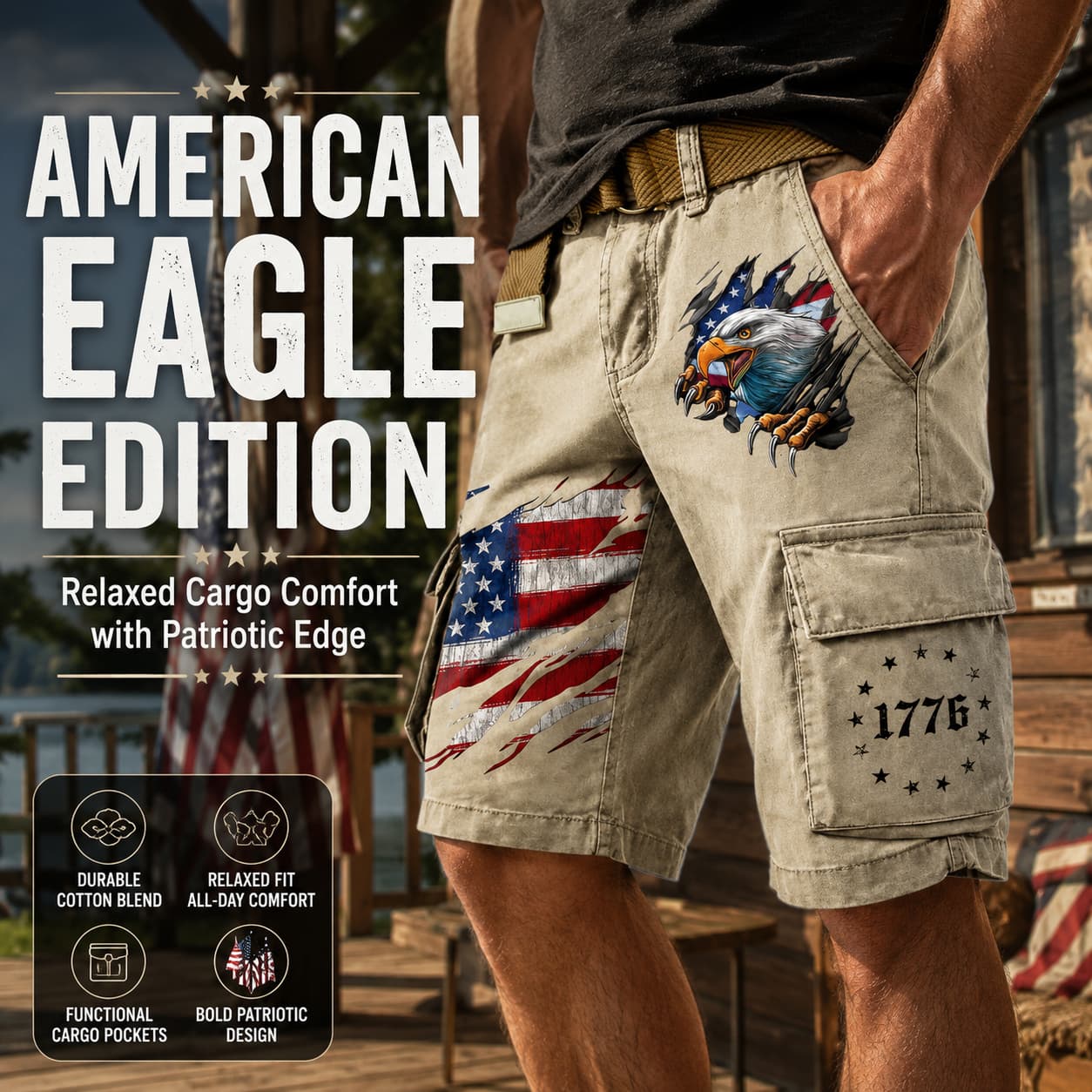 USA 250th Anniversary Vintage Cargo Shorts for Men