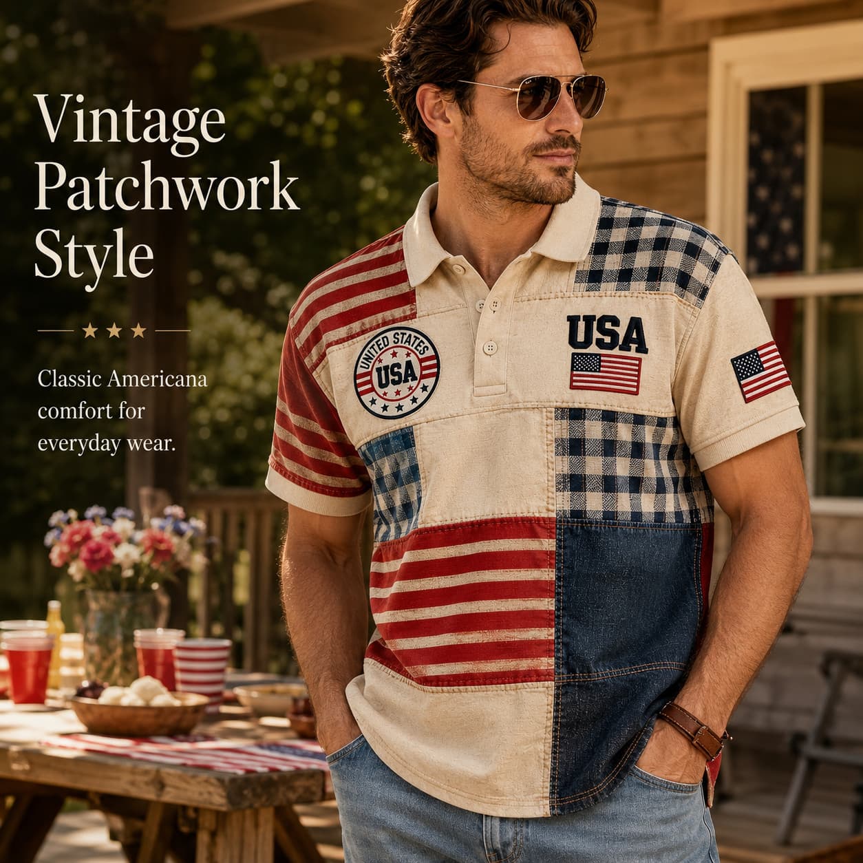 Men's USA 250th Anniversary Print Casual Polo Shirt