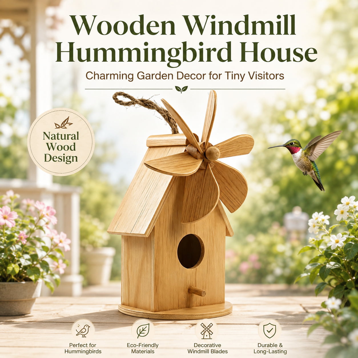 Wooden Windmill Hummingbird House