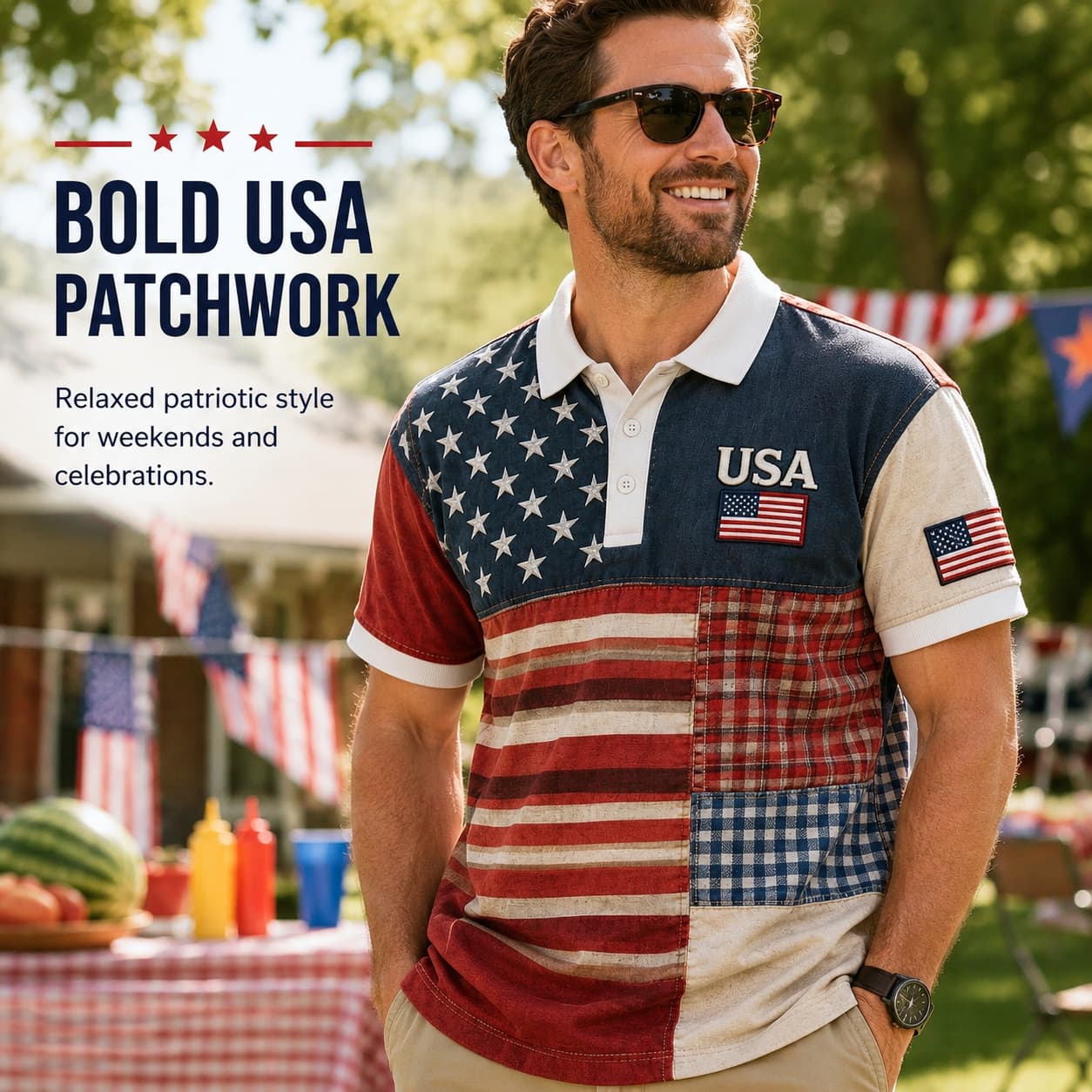 Men's USA 250th Anniversary Print Casual Polo Shirt