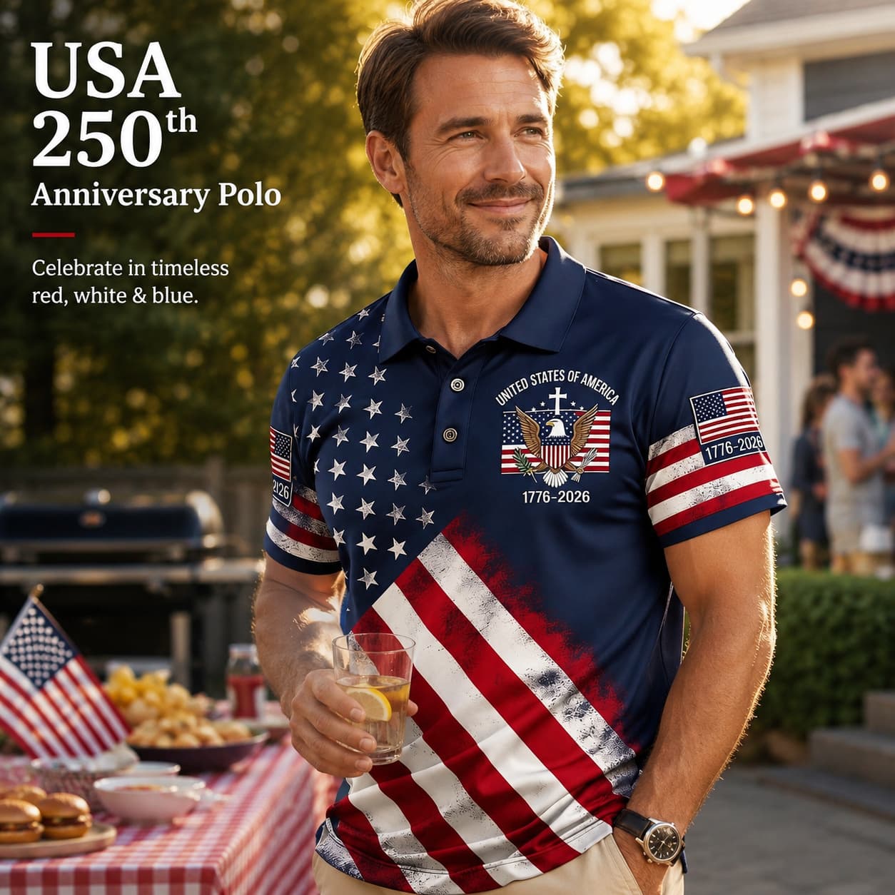 Men's USA 250th Anniversary Print Casual Polo Shirt