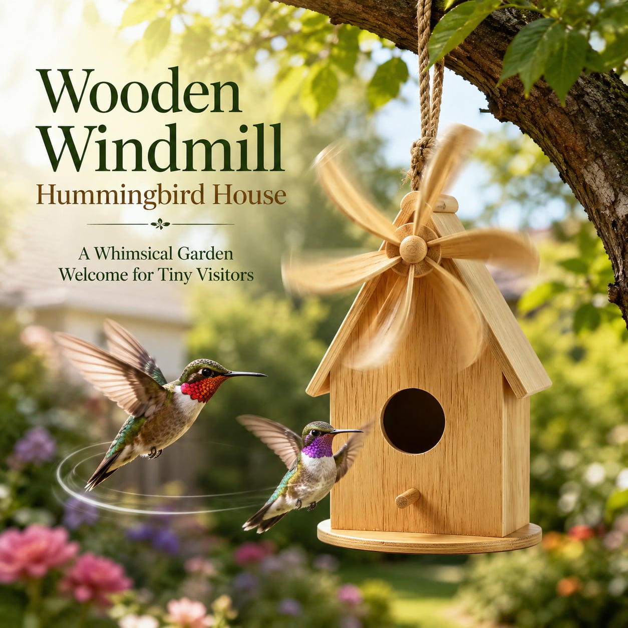 Wooden Windmill Hummingbird House