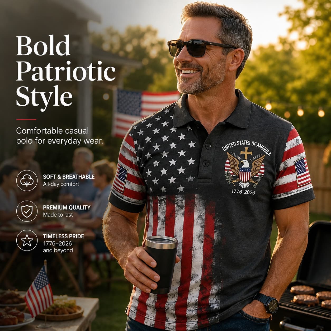 Men's USA 250th Anniversary Print Casual Polo Shirt