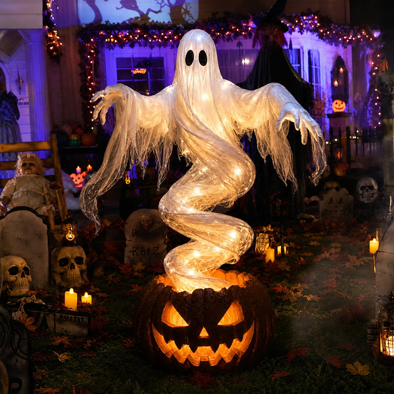 Rotating Ghost Pumpkin Halloween Yard Light