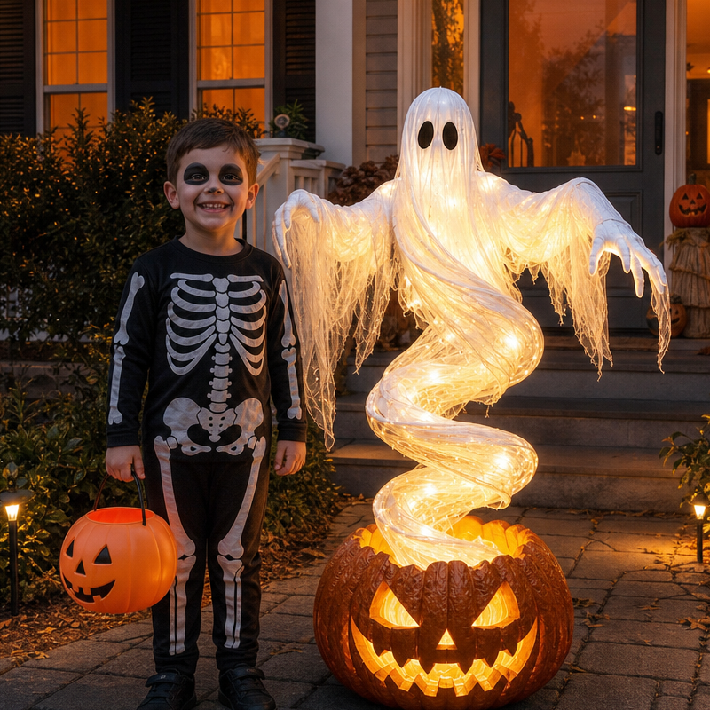 Rotating Ghost Pumpkin Halloween Yard Light