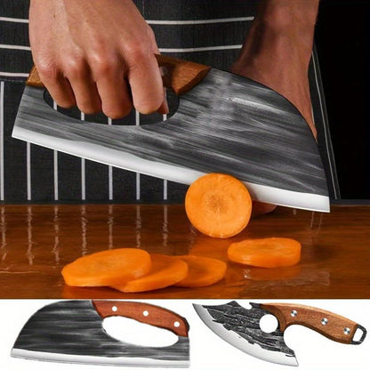 Hand-Forged Carbon Steel Kitchen Knife Set - Ultra Sharp Cleaver & Boning Knife, Ergonomic Wooden Handle, Multi-Functional Meat & Vegetable Slicer for Home Cooking