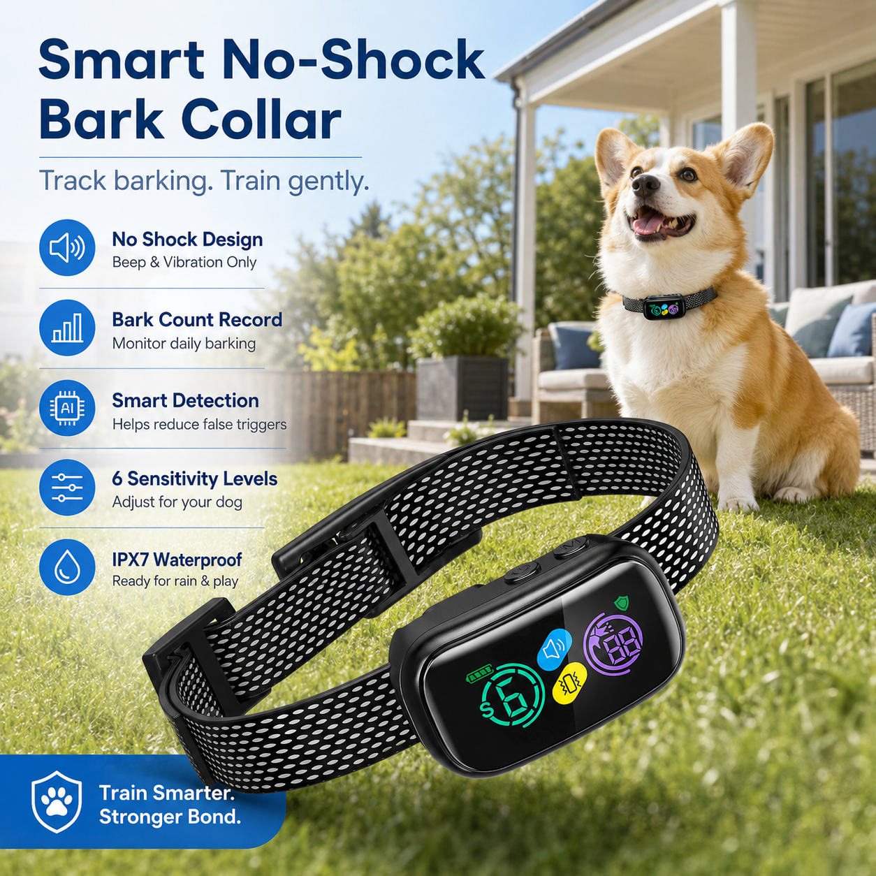 Smart No-Shock Bark Collar with Bark Count Record