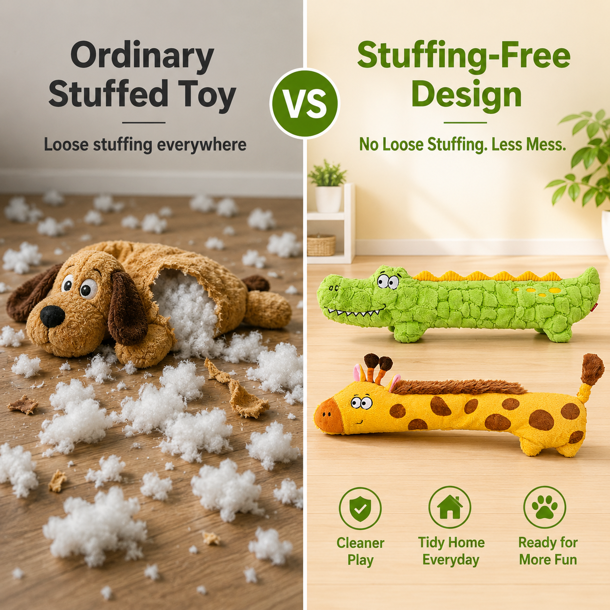 Stuffing-Free Squeaky Plush Dog Toy – 23.6" Long Tug Toy