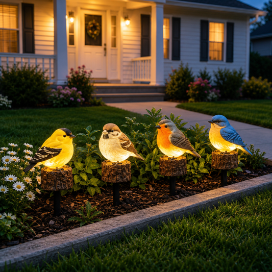 Solar Bird Garden Stake Lights — Set of 4
