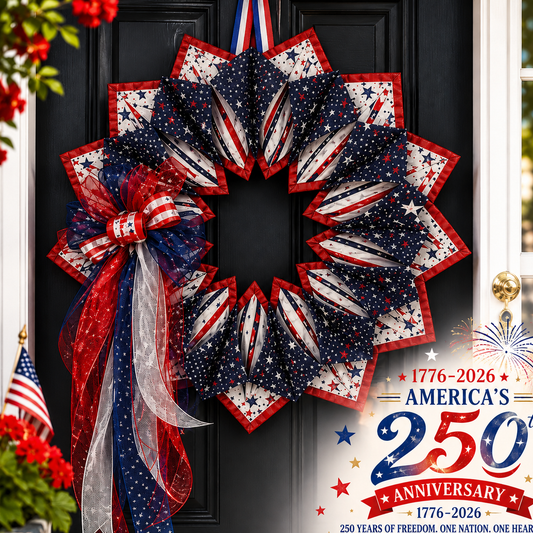 American 250th Anniversary Patriotic Flower Wreath
