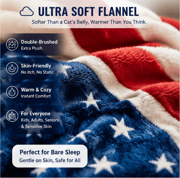 🇺🇸❤American Flag Flannel Blanket — Ultra-Soft Flannel | Non-Shedding | Suitable for All Seasons