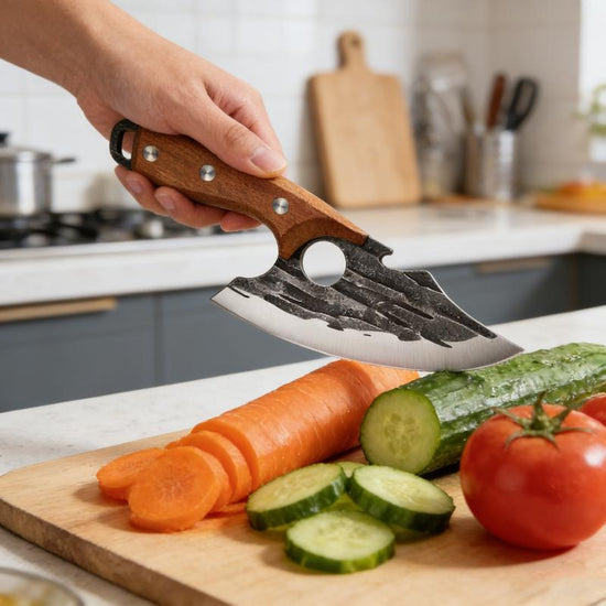 Hand-Forged Carbon Steel Kitchen Knife Set - Ultra Sharp Cleaver & Boning Knife, Ergonomic Wooden Handle, Multi-Functional Meat & Vegetable Slicer for Home Cooking