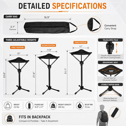 Portable Folding Tripod Stool – Lightweight Seat for Travel, Gardening & Outdoor Breaks