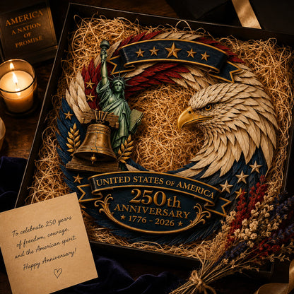 USA 250th Anniversary Commemorative Patriotic Eagle Feather Wreath