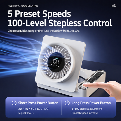 Rechargeable Multifunctional Cooling Fan – 4000mAh Wall-Mount Fan with LED Display & 100-Speed Control