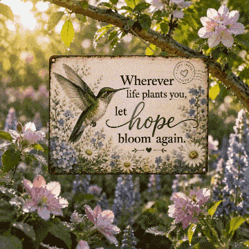 🌿 Hope Bloom Again Hummingbird Garden Sign