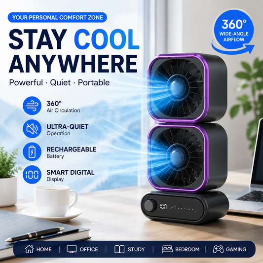 Zekear™ 360° Smart Desk Fan – Powerful Cooling in a Compact Design