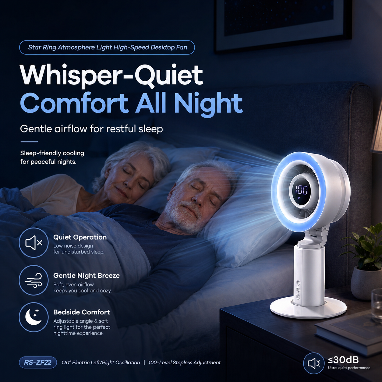 Silent High-Speed Digital Display Stepless Adjustable Air Circulator Fan
