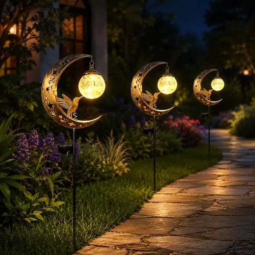 🌙✨Hummingbird Moon Solar Garden Stake Light