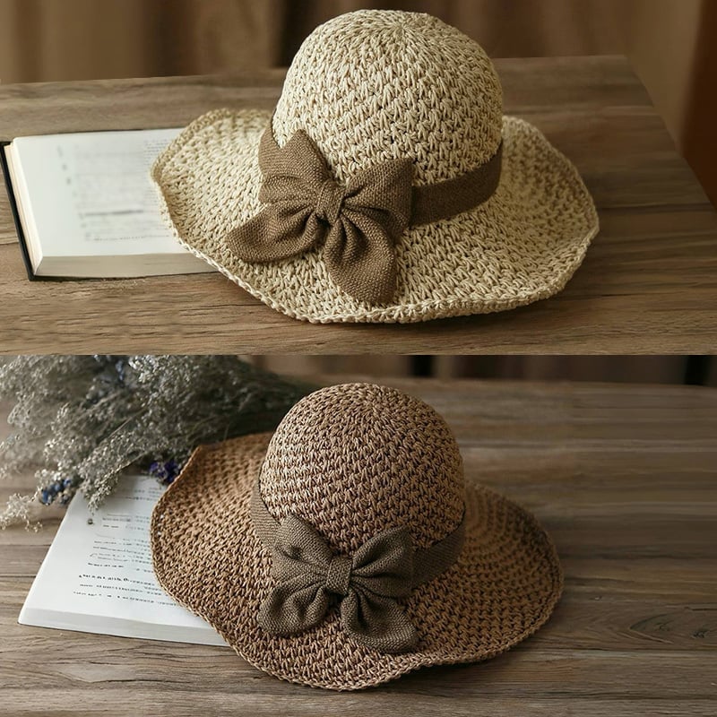 🔥✨Handmade Retro Bow Straw Hat | Foldable Ultra Breathable Summer Essential