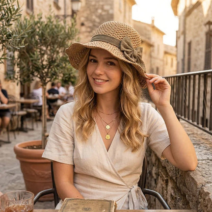 🔥✨Handmade Retro Bow Straw Hat | Foldable Ultra Breathable Summer Essential