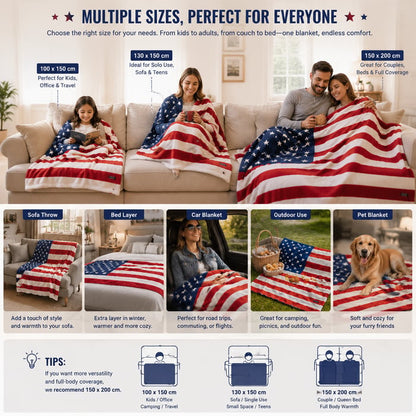 🇺🇸❤American Flag Flannel Blanket — Ultra-Soft Flannel | Non-Shedding | Suitable for All Seasons