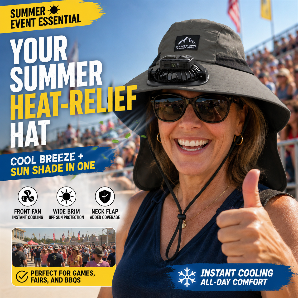 Solar Fan Sun Hat – Hands-Free Cooling for Hot Outdoor Days ☀🌬