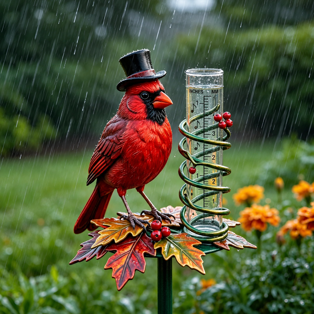 Dapper Cardinal Bird Decorative Rain Gauge