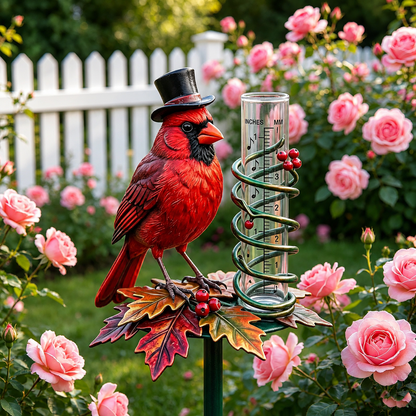 Dapper Cardinal Bird Decorative Rain Gauge