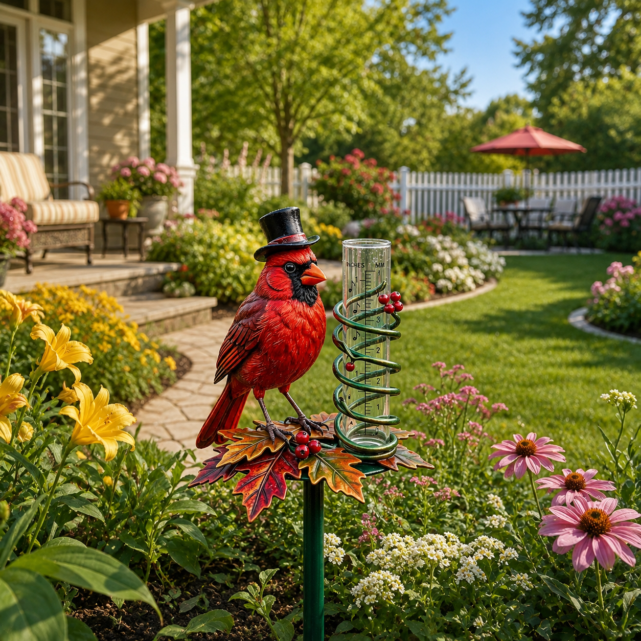 Dapper Cardinal Bird Decorative Rain Gauge