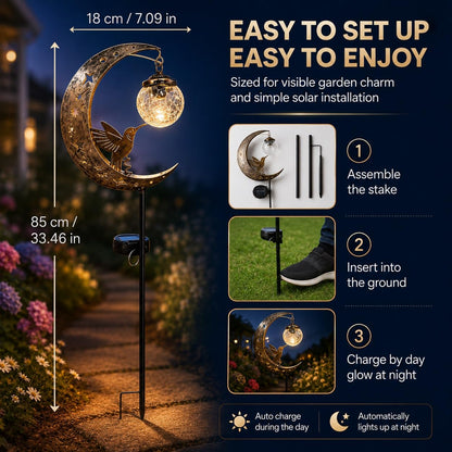 🌙✨Hummingbird Moon Solar Garden Stake Light