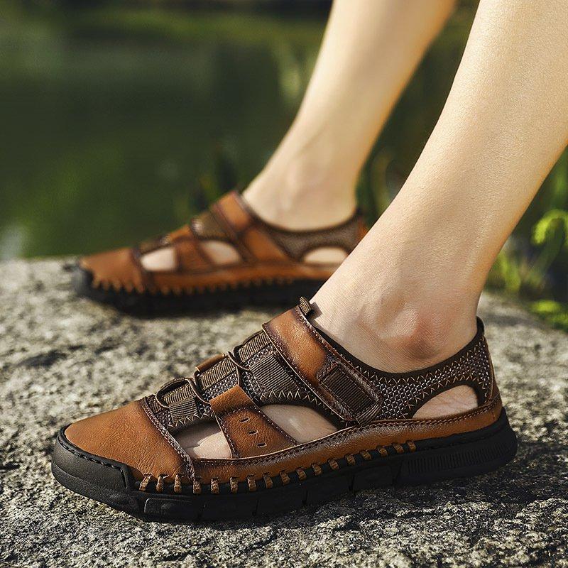 Men Comfy Flat Heel Summer Leather Sandals