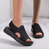 Plus Size Women Summer Knitted Fabric Thick Sole Sandals