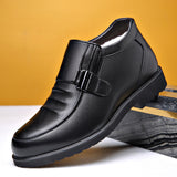 Men's Winter Non Slip Metal Buckle Slip On Casual Leather Boots