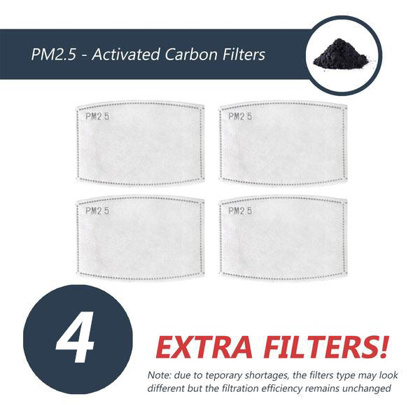 Nose Wire Pollution Mask / Pack of 2 - Adult - 4 Activated Carbon Filters PM2.5  - Washable and Reusable