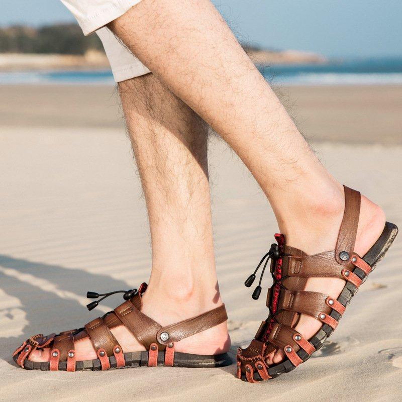 Men Summer Beach Leather Flat Sandals