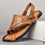 Men Cowhide Leather Daily Flat Flip-flops Outdoor Sandals
