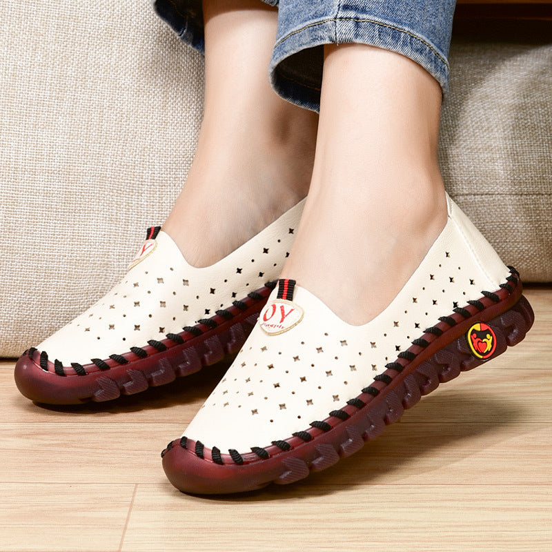Women's Hollowed Leather Wide Fit Driving Loafers Slip On