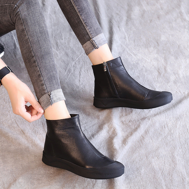 Women's Winter Genuine Leather Flat Ankle Boots