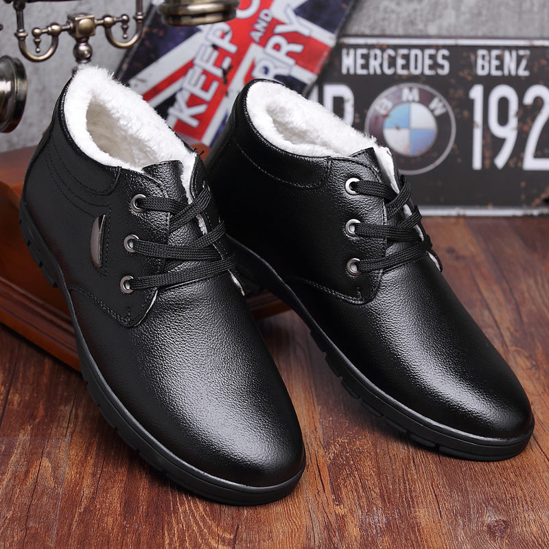 Men's Winter Warm Plush Lined Lace Up Casual Leather Ankle Boots