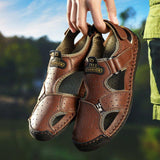 Men Outdoor Cowhide Leather Flat Heel Daily Sandals