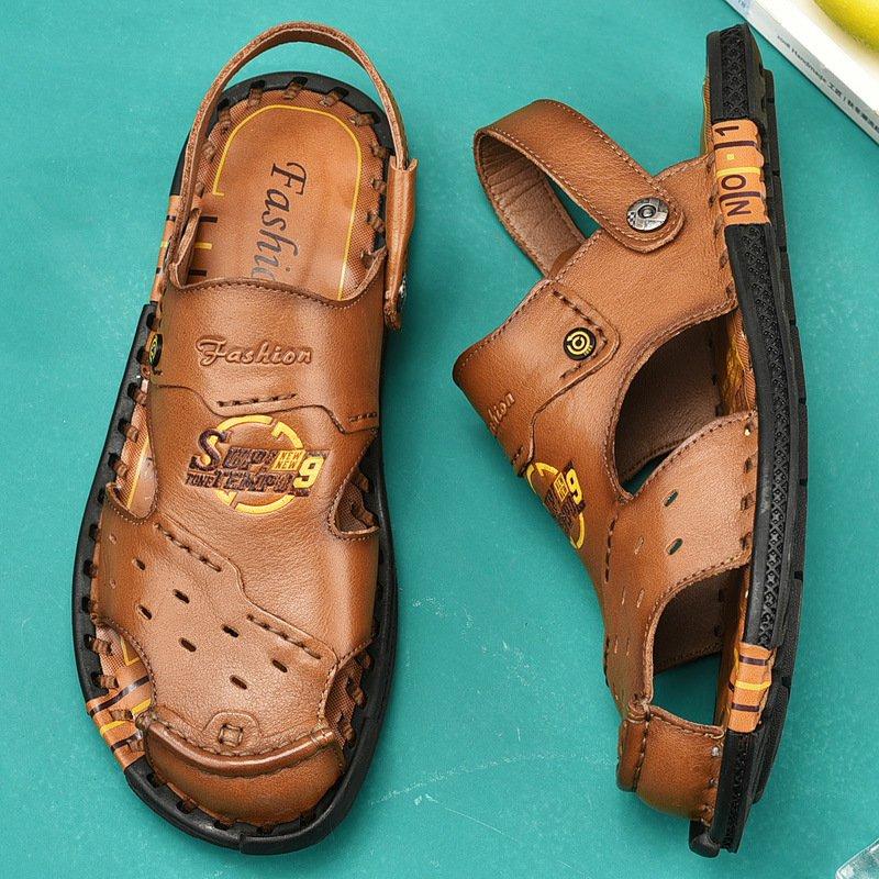 Men's Flat Heel Cowhide Leather Daily Beach Sandals