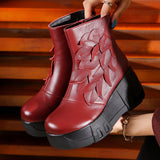 Women's Genuine Leather Booties Wedges High Heels Platform
