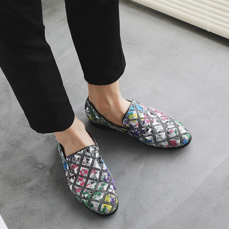 Men Stylish Floral Sequins Printing Casual Loafers Shoes