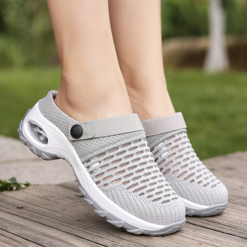 Women's Medium-heeled Casual Sandals Slippers Breathable Mesh Running Shoes