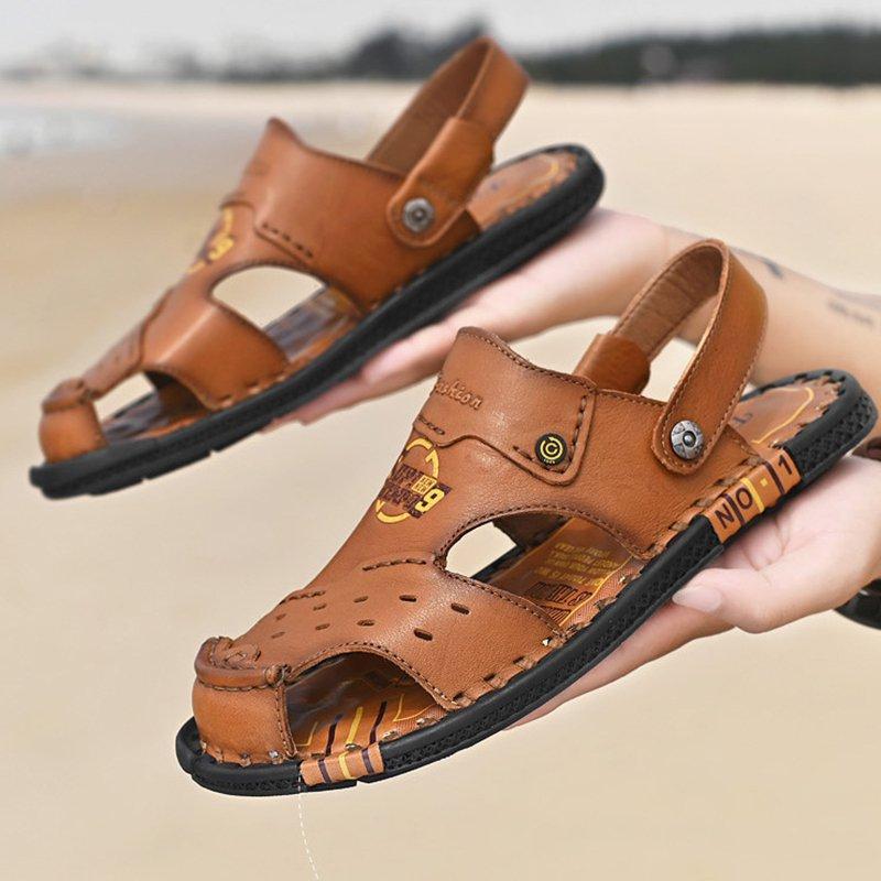 Men's Flat Heel Cowhide Leather Daily Beach Sandals