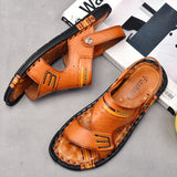 Men's Summer Flat Heel Cowhide Leather Beach Sandals